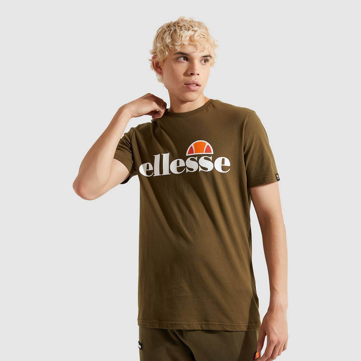 Ellesse SL Prado T-Shirt for Men – Khaki, Classic Fit, 100% Cotton, Retro Logo Print