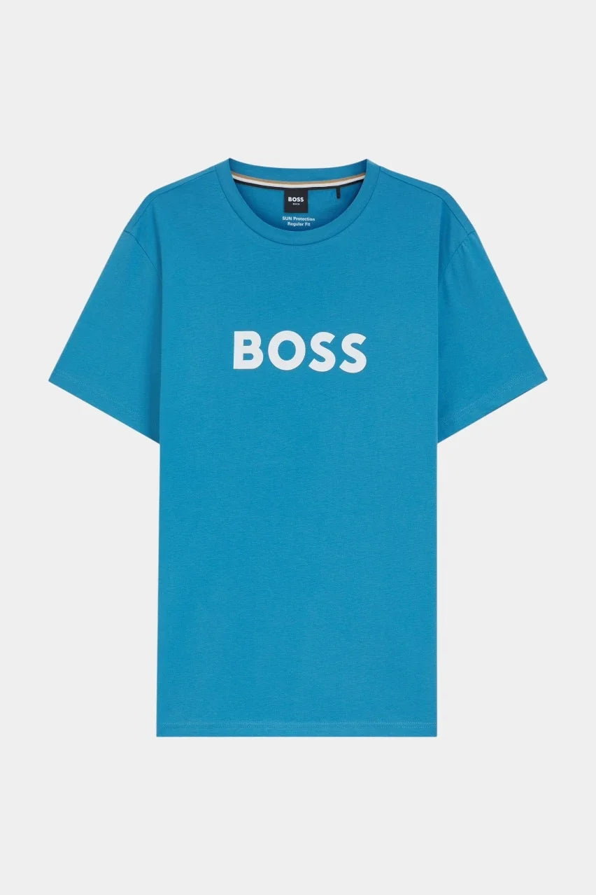 BOSS Cotton Jersey Logo T-Shirt Turquoise Blue 50491706-445 Front Product View