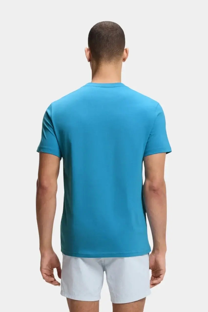 BOSS Cotton Jersey Logo T-Shirt Turquoise Blue 50491706-445 Model Back View