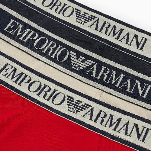 Emporio Armani 3 Pack Low Rise Trunks with core logo - Black/Beige/Red