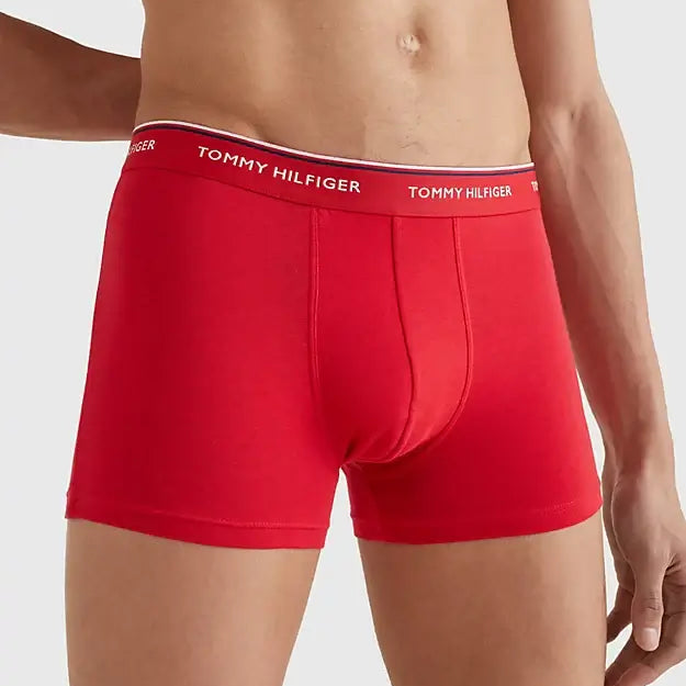 Tommy Hilfiger 3 Pack Premium Essentials Trunks - White/Tango Red/Peacoat