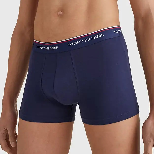 Tommy Hilfiger 3 Pack Premium Essentials Trunks - White/Tango Red/Peacoat