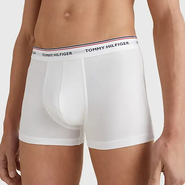 Tommy Hilfiger 3 Pack Premium Essentials Trunks - White/Tango Red/Peacoat