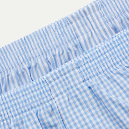 Boss 2 Pack Woven Boxers / Pyjama Shorts - Blue Check-Stripes