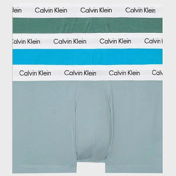 Calvin Klein 3 Pack Low Rise Trunks Cotton Stretch - Blue /Sage