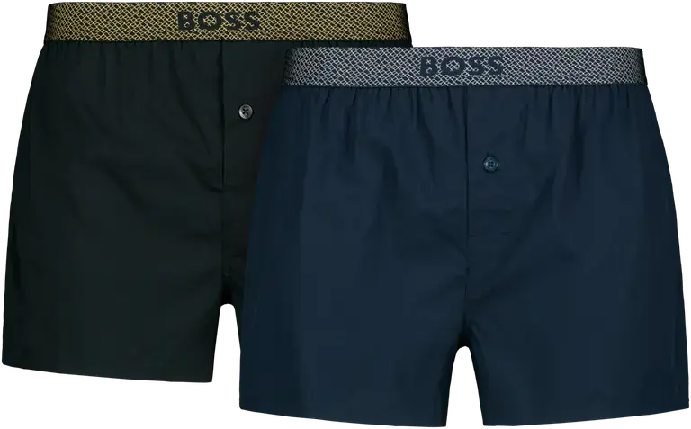 Boss 2 Pack Metalic Waistband Woven Boxer Gift Set - Navy / Black