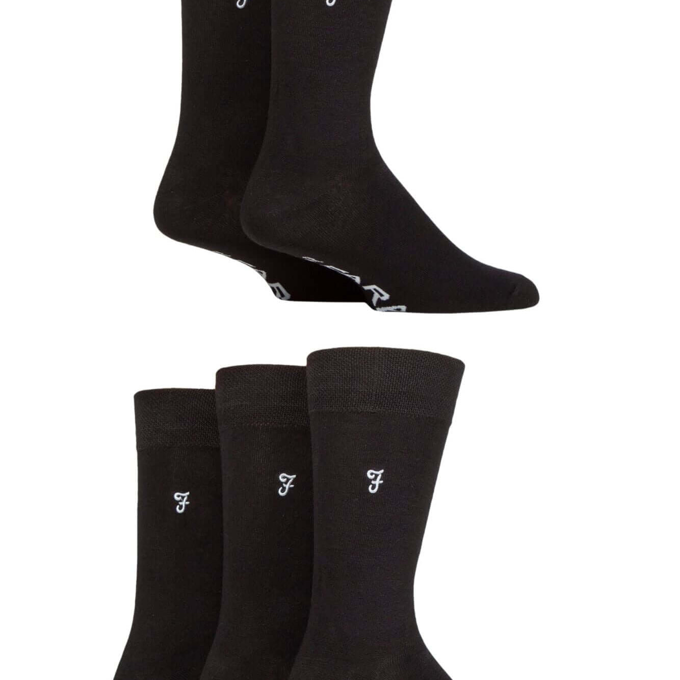 Farah Men’s 5 Pack Plain Bamboo Everyday Socks – Black, Navy & Charcoal (UK 6-11)
