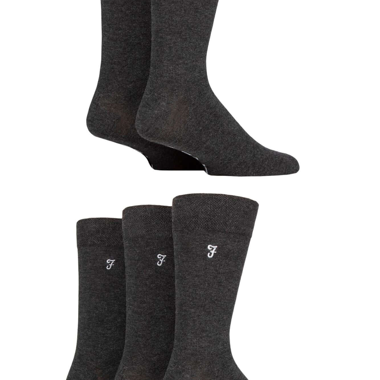 Farah Men’s 5 Pack Plain Bamboo Everyday Socks – Black, Navy & Charcoal (UK 6-11)