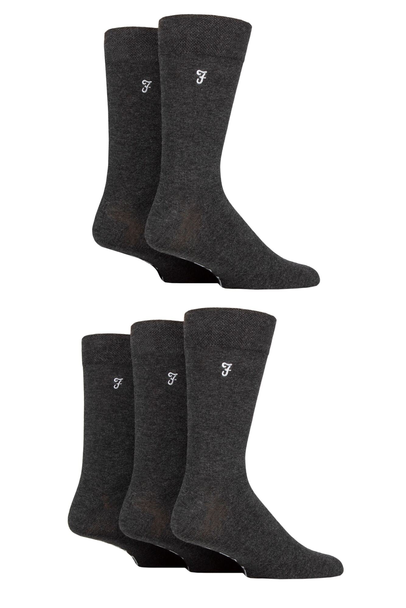 Farah Men’s 5 Pack Plain Bamboo Everyday Socks – Black, Navy & Charcoal (UK 6-11)