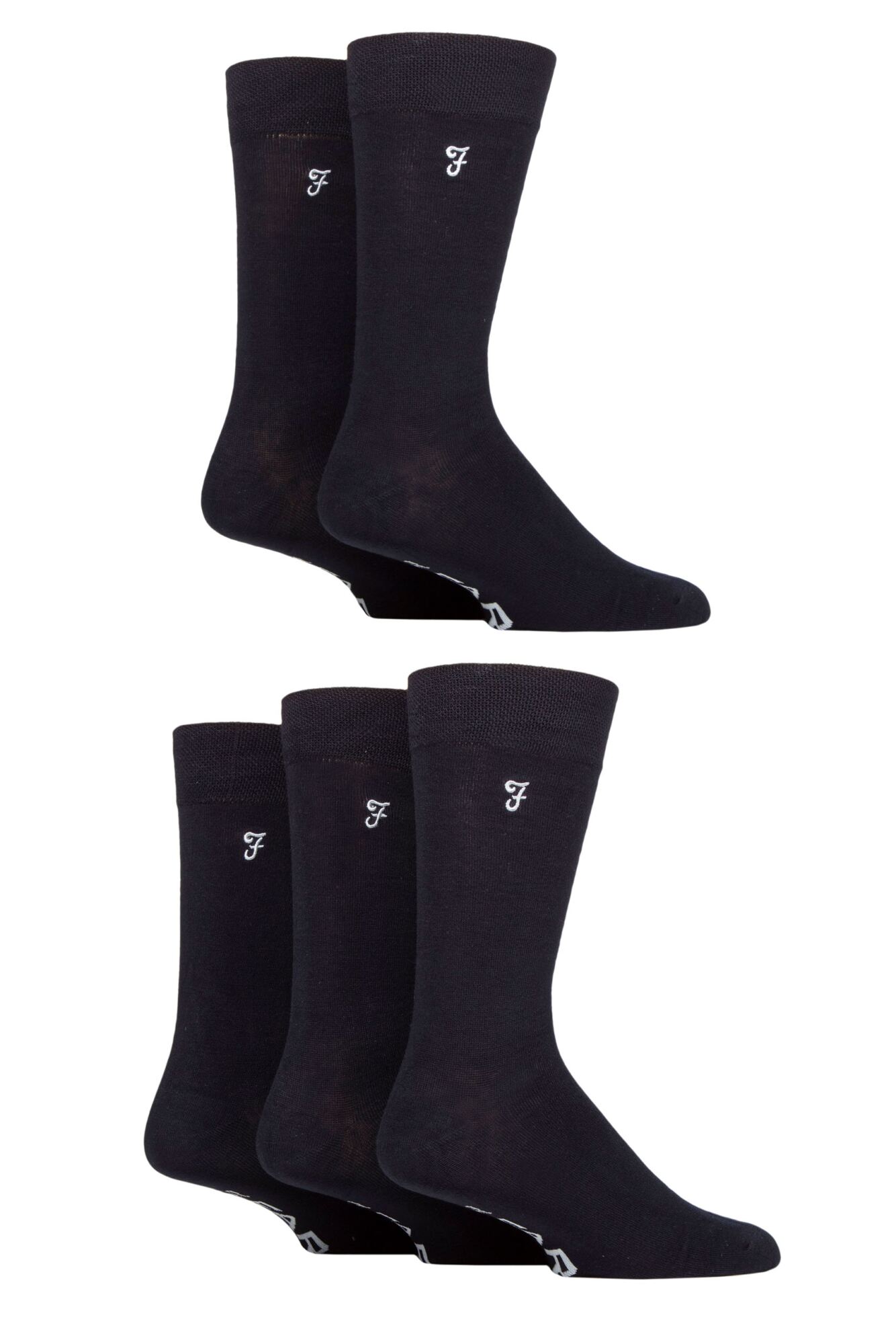 Farah Men’s 5 Pack Plain Bamboo Everyday Socks – Black, Navy & Charcoal (UK 6-11)