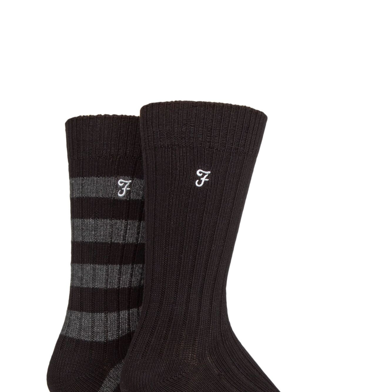 Farah Men's Bamboo BOOT Socks 2 Pack Socks (6-11 ) - Black/Charcoal