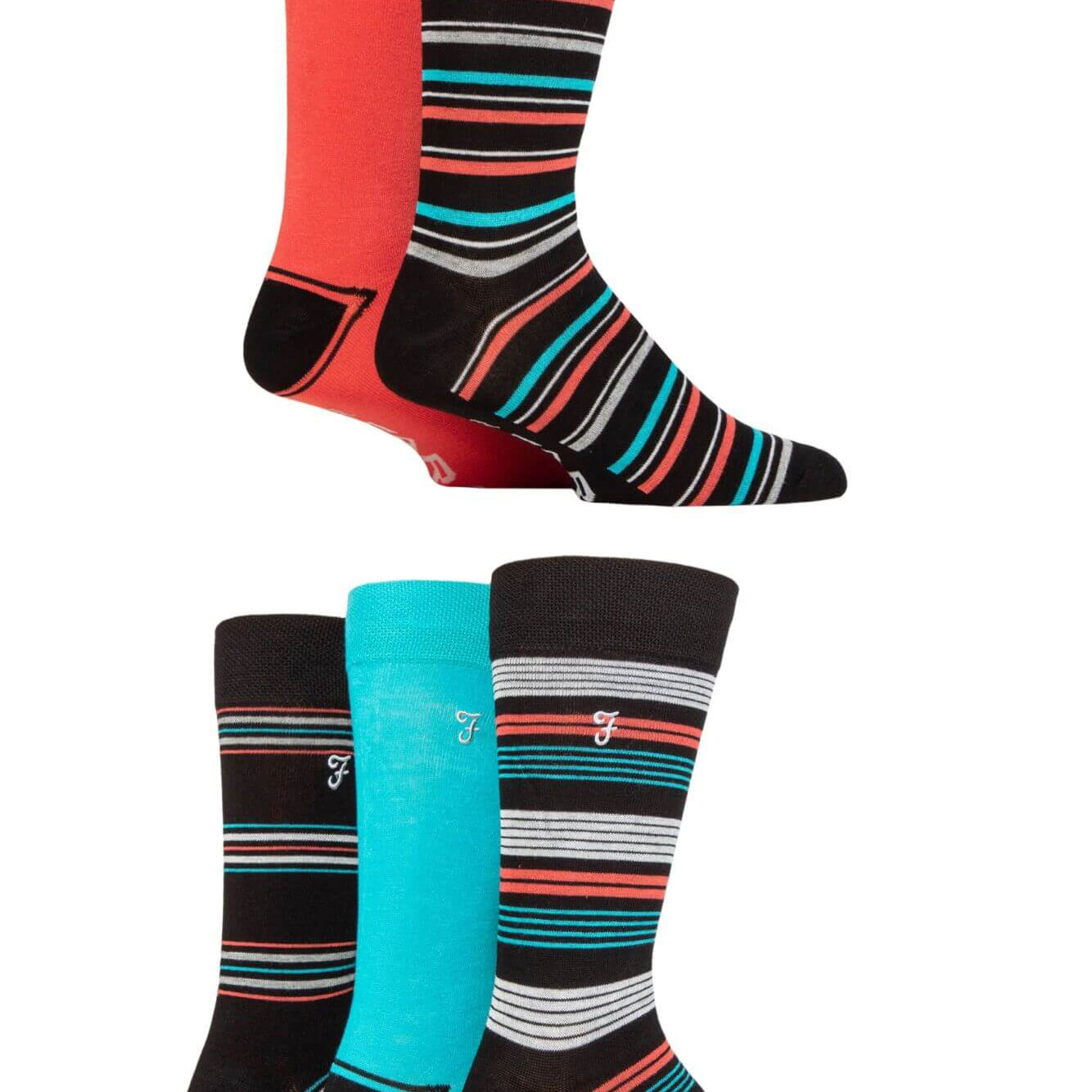 Farah Men’s 5 Pack Bamboo Socks – Bright Patterned, Antibacterial & Breathable (UK 6-11)