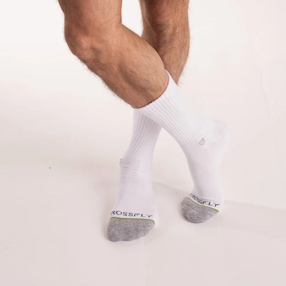 Crossfly Original Men's 12" Crew Socks - White lifestyle view