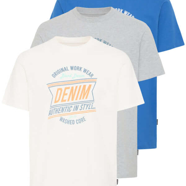 Blend BHJES 3 Pack Regular Fit 100% Cotton T-Shirts – White / Blue / Grey