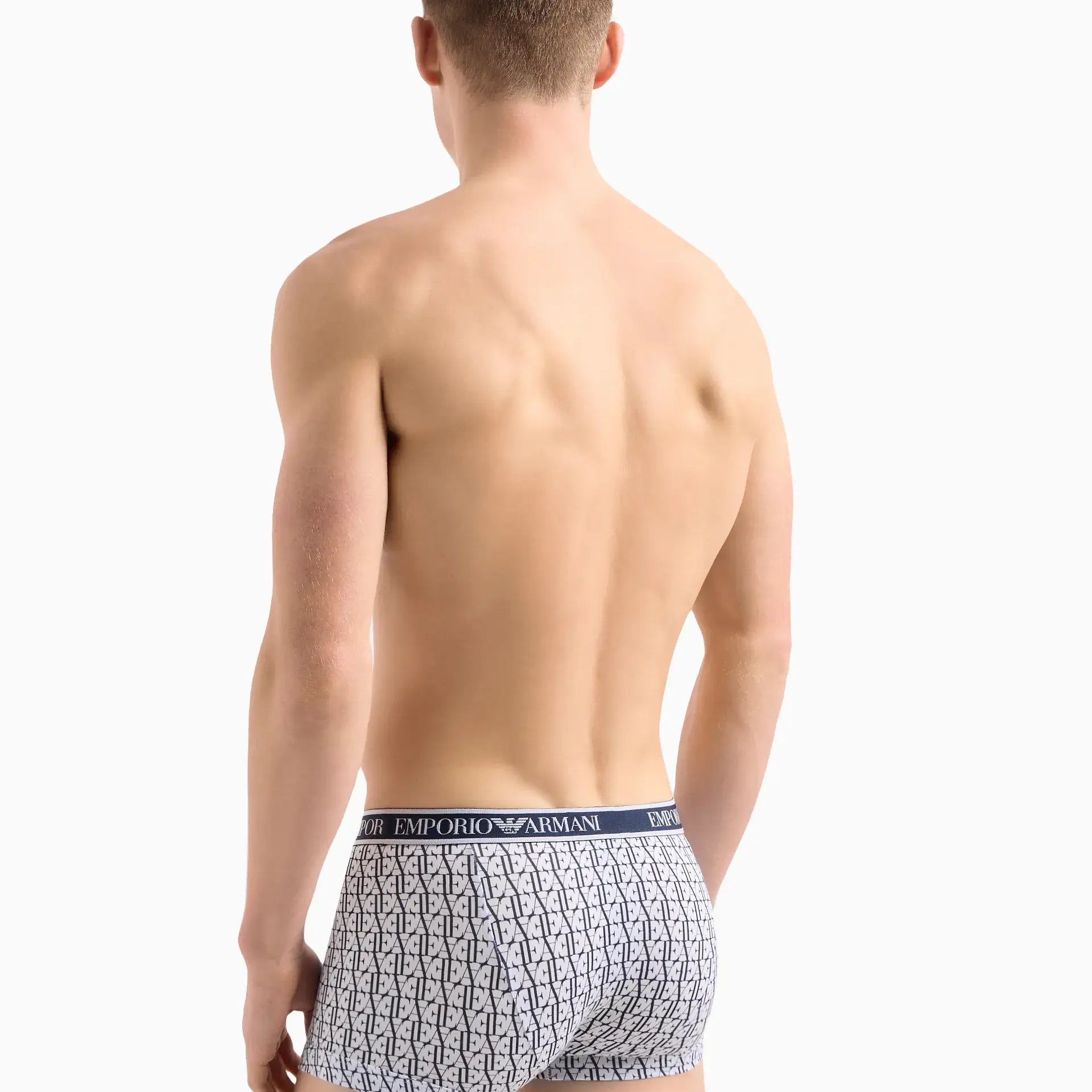 Emporio Armani 3 Pack Low Rise Trunks with core logo - Blue/Navy/White Print