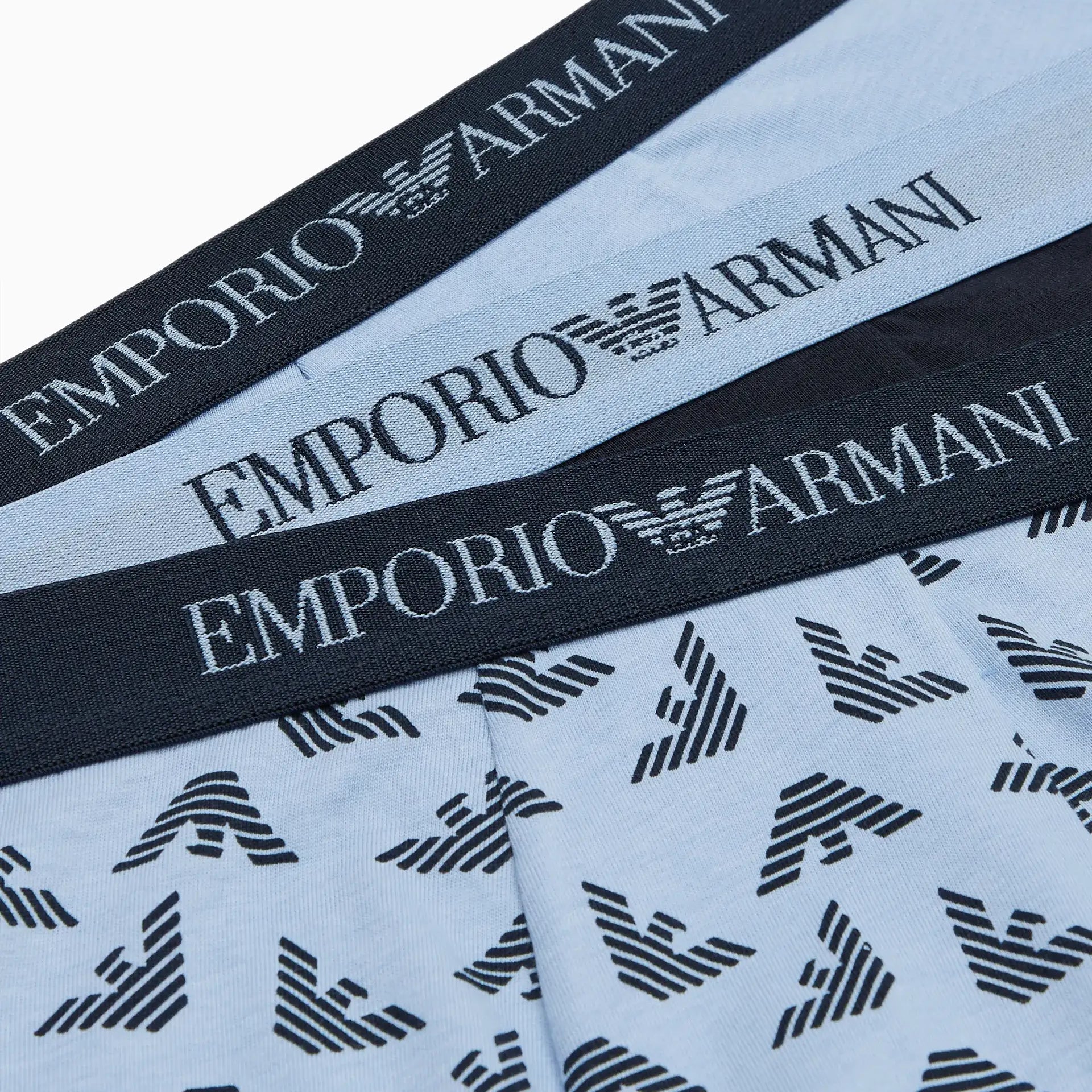 Emporio Armani 3 pack Pure Cotton Low Rise Trunks - Navy, Blue All Over Logo