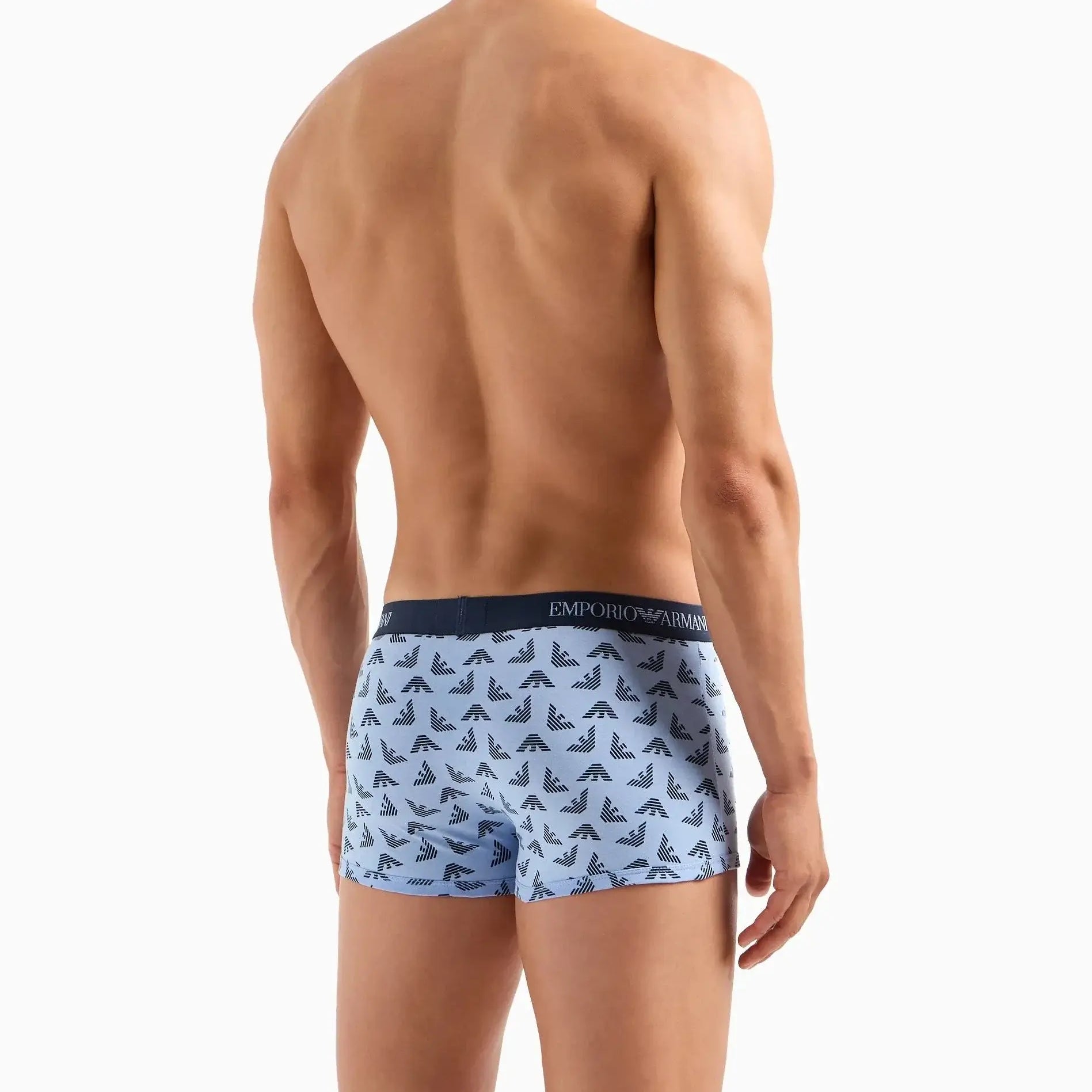 Emporio Armani 3 pack Pure Cotton Low Rise Trunks - Navy, Blue All Over Logo