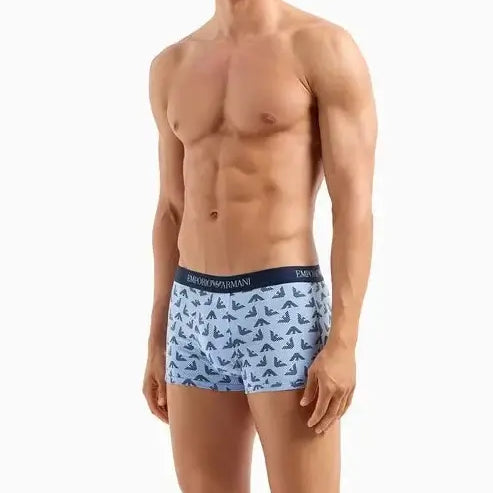 Emporio Armani 3 pack Pure Cotton Low Rise Trunks - Navy, Blue All Over Logo