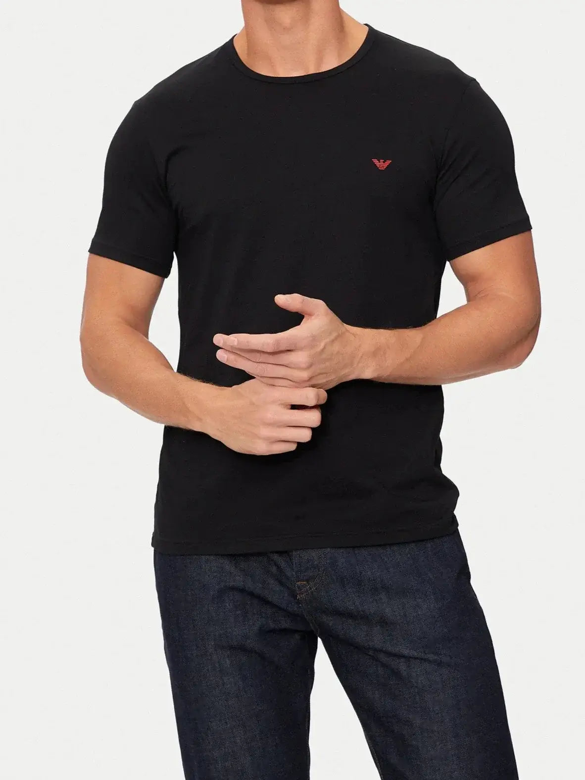 Emporio Armani 2 Pack Lounge Stretch-Cotton Crew T-Shirts - Red/Black