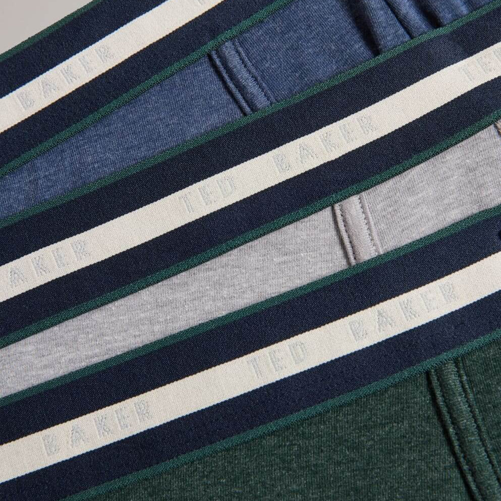 Ted Baker 3 Pack Cotton Stretch Trunks - Dark Denim/Grey/Scarab