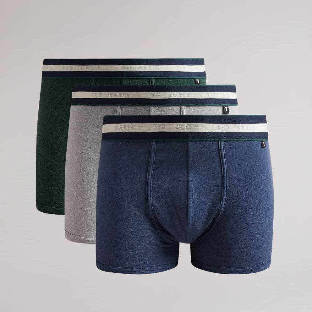 Ted Baker 3 Pack Cotton Stretch Trunks - Dark Denim/Grey/Scarab