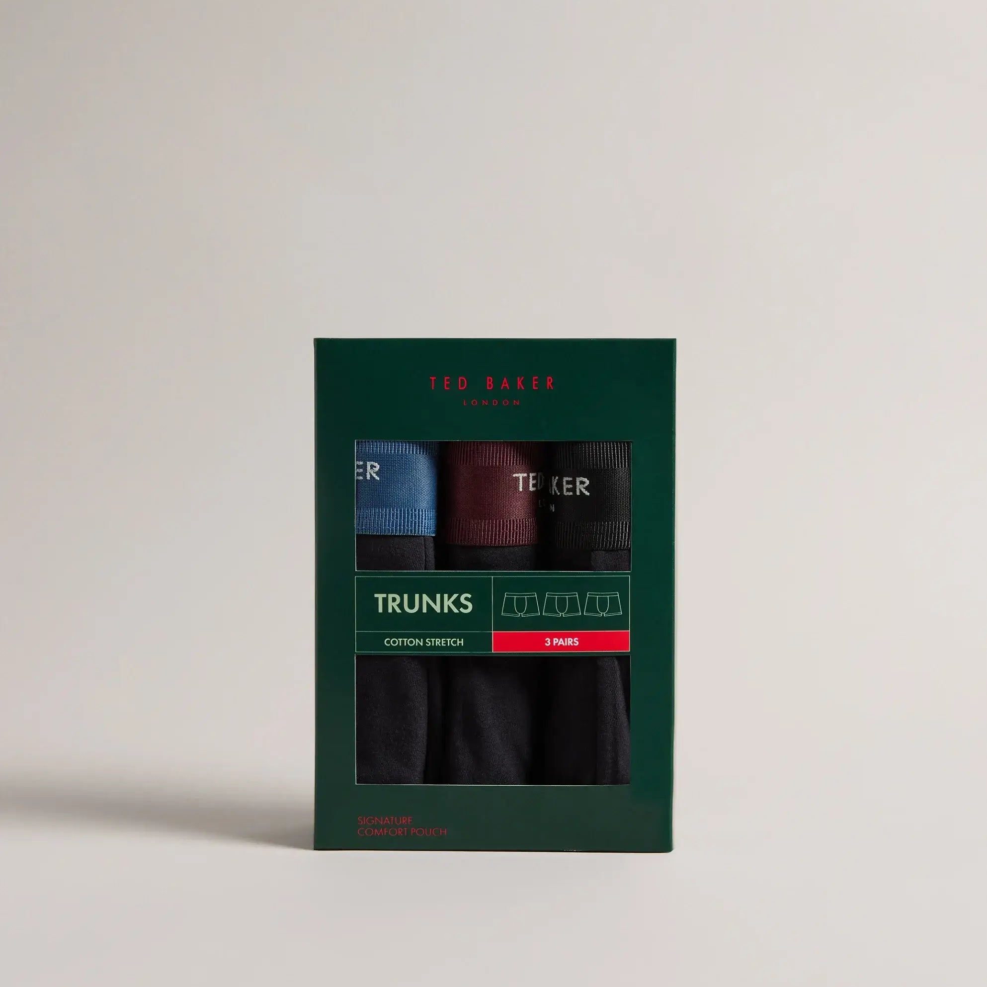 Ted Baker 3 Pack Cotton Stretch Trunks - Black (Radicchio/Black/ Real Teal)