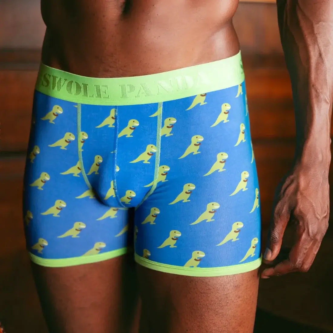 Swole Panda Men’s 2-Pack Bamboo Boxers – Navy & T-Rex Eco-Friendly Underwear