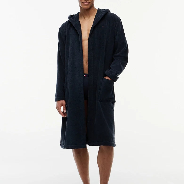 Tommy Hilfiger Pure Cotton Hooded Bathrobe Navy Blazer