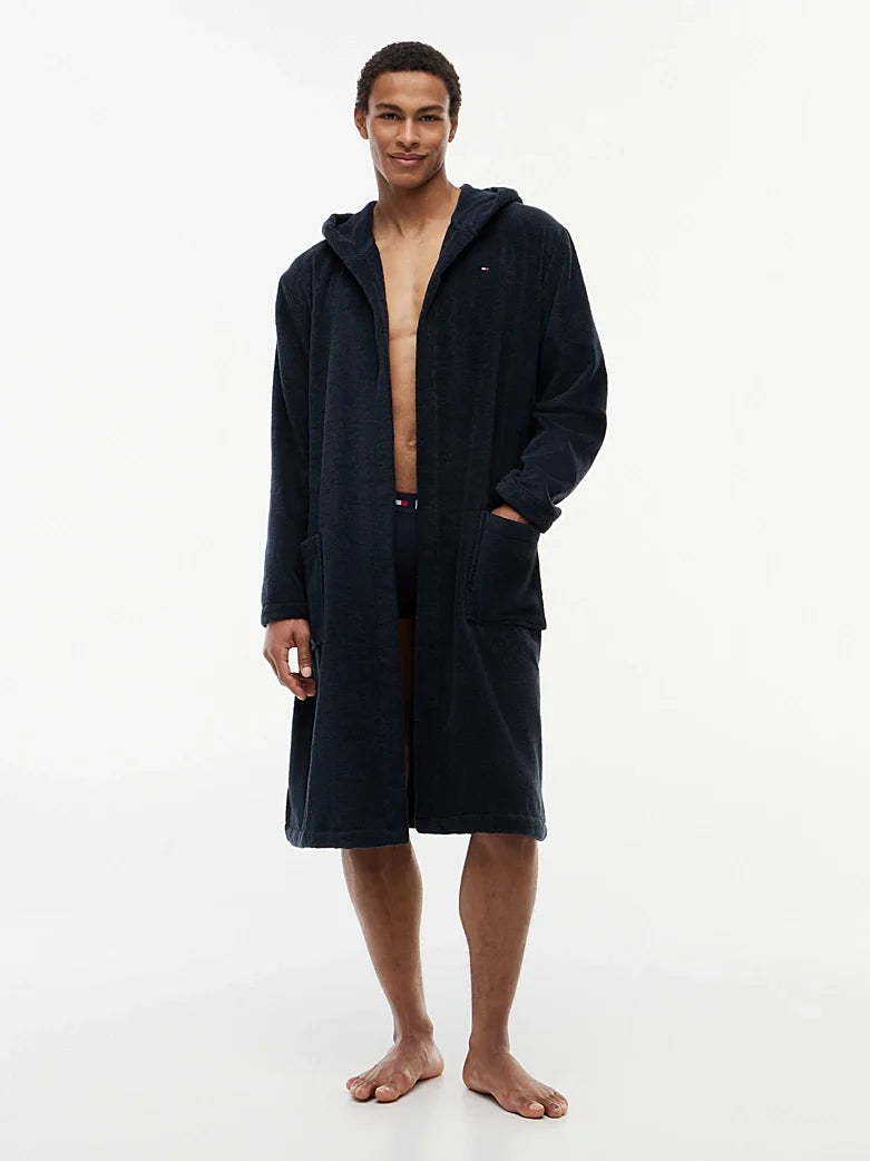 Tommy Hilfiger Pure Cotton Hooded Bathrobe Navy Blazer