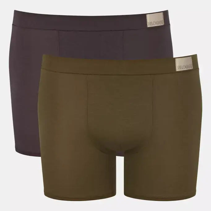 Sloggi Men's 2 Pack Go Natural Boxer Shorts - Brown - Dark Combination