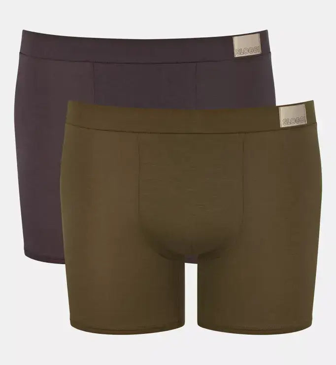 Sloggi Men's 2 Pack Go Natural Boxer Shorts - Brown - Dark Combination