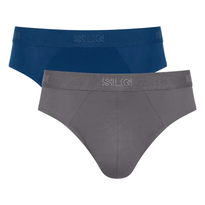 Sloggi Men’s SLG Midi Briefs 2 Pack – Organic Cotton, Blue & Grey