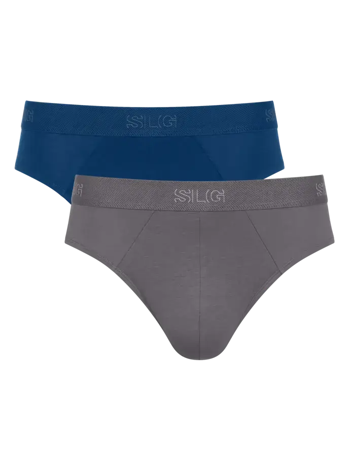 Sloggi Men’s SLG Midi Briefs 2 Pack – Organic Cotton, Blue & Grey