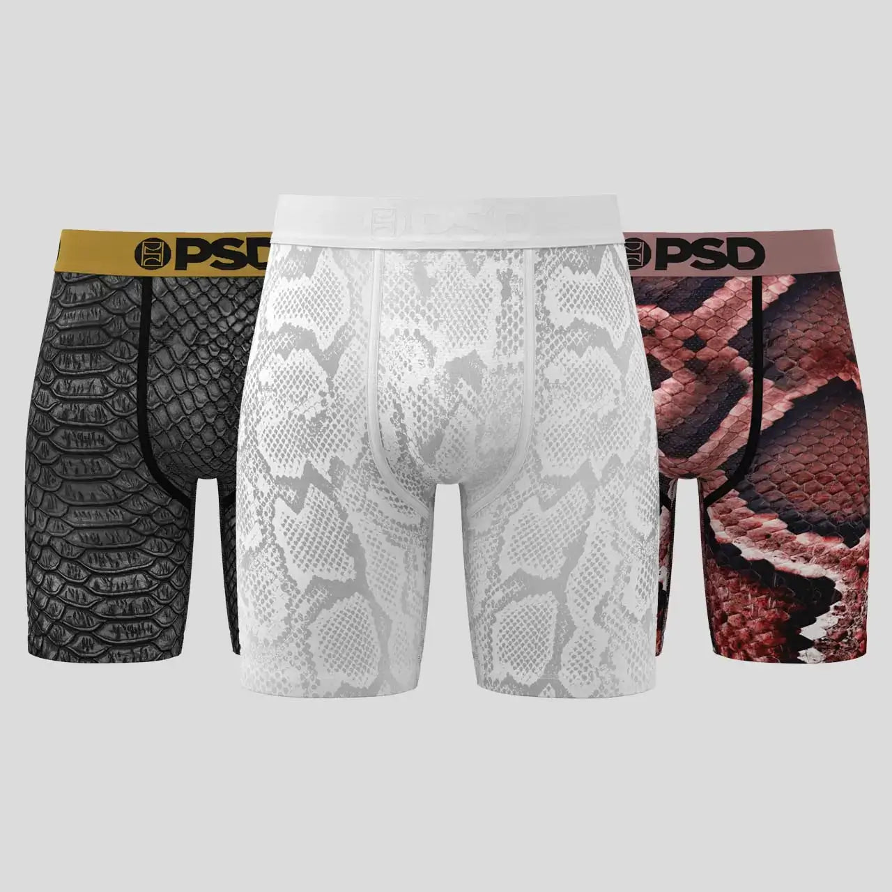PSD Underwear 7" Boxer Briefs 3 Pack – Metallic Skins, MicroMesh Pouch