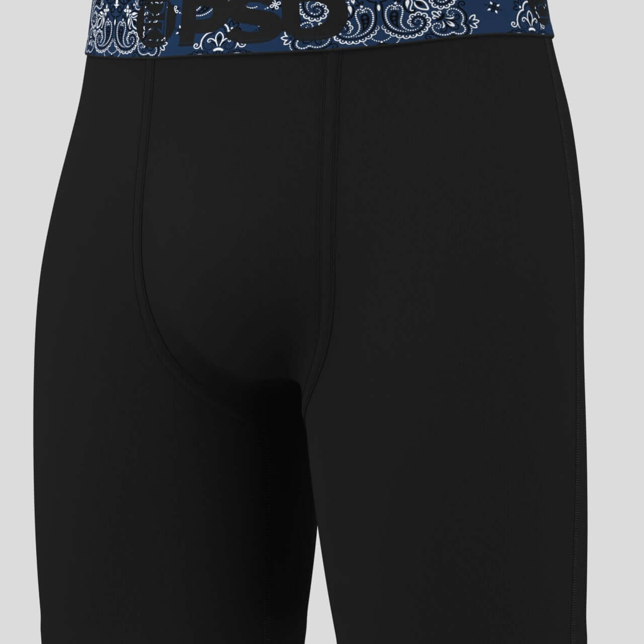 PSD 7" Boxer Briefs Solids 3 Pack Cotton Stretch - Black, Paisley Waistband