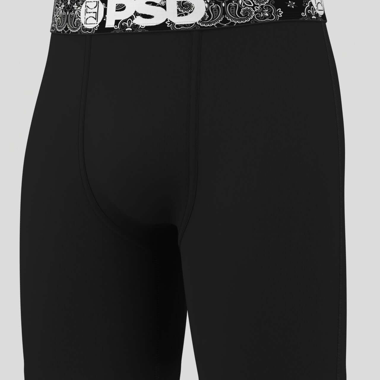PSD 7" Boxer Briefs Solids 3 Pack Cotton Stretch - Black, Paisley Waistband