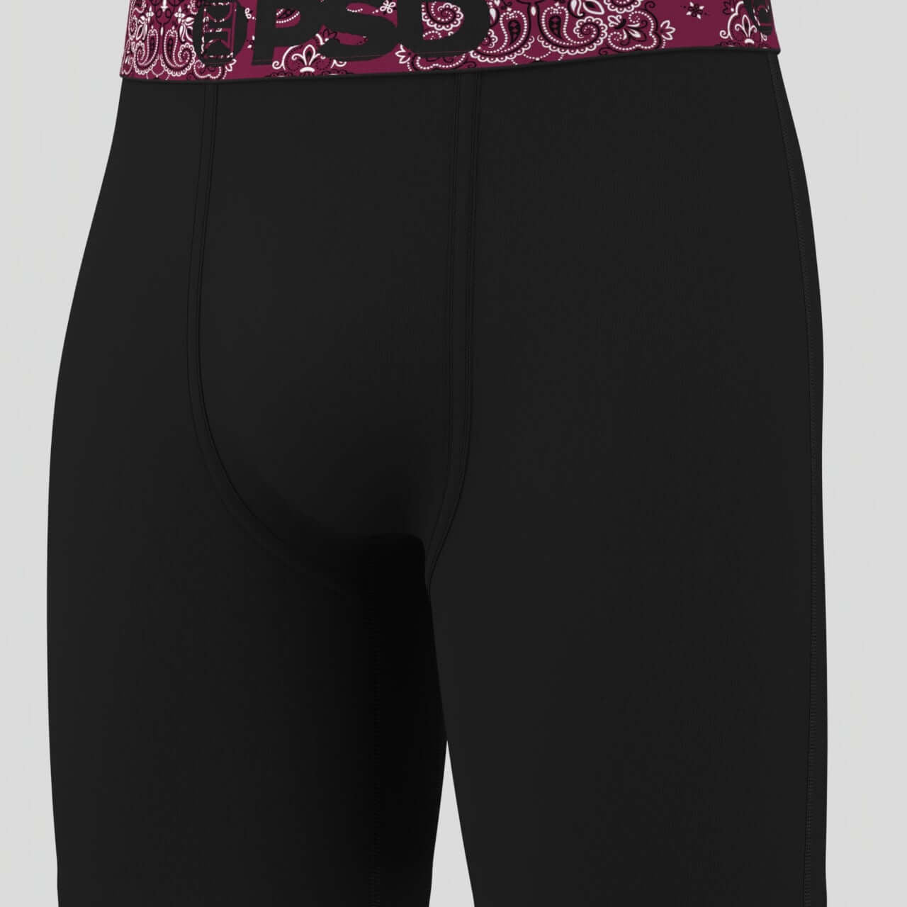 PSD 7" Boxer Briefs Solids 3 Pack Cotton Stretch - Black, Paisley Waistband