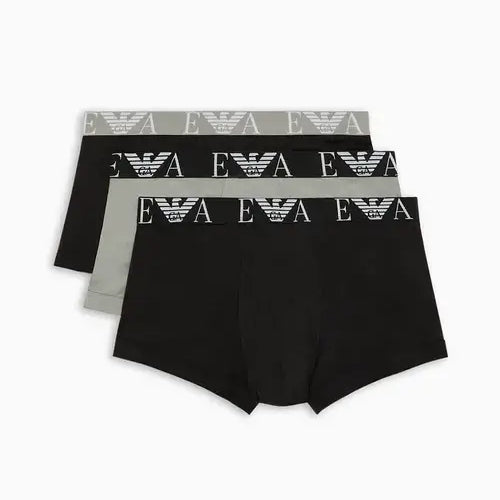 Emporio Armani 3 Pack Trunks Bold Monogram logo waistband - Black/Stone/Black