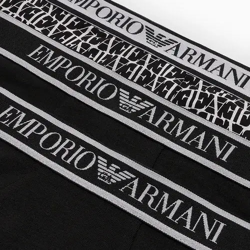 Emporio Armani 3 Pack Low Rise Trunks with core logo - Black, Print