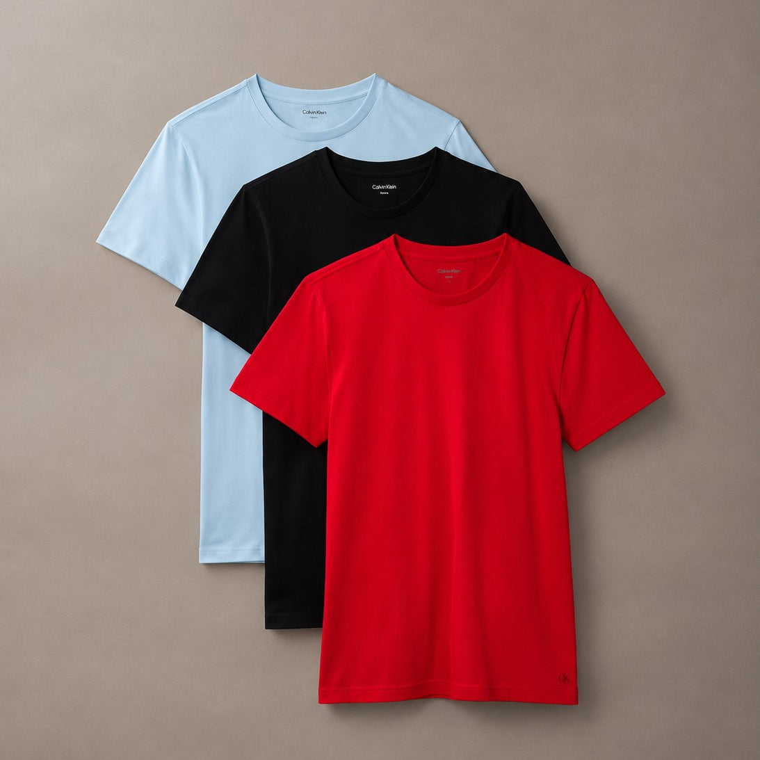 Calvin Klein Cotton Classics 3 Pack Crew Neck T-Shirts - Black / Goji Berry / Light Blue