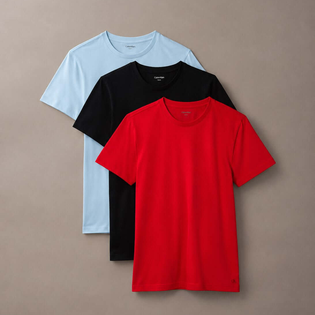 Calvin Klein Cotton Classics 3 Pack Crew Neck T-Shirts - Black / Goji Berry / Light Blue