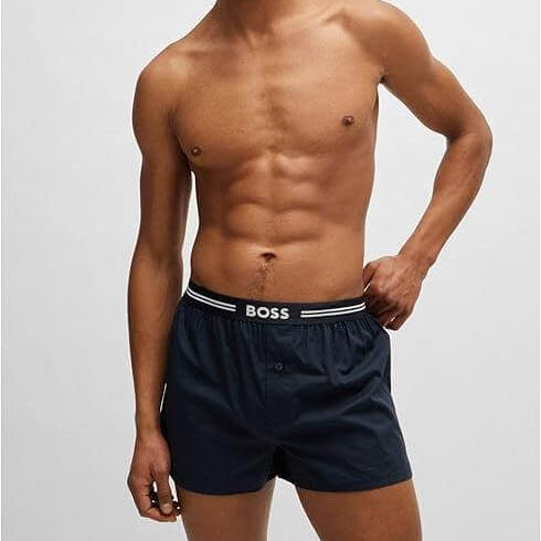 Boss 3 Pack Woven Boxers / Pyjama Shorts in Cotton Poplin - Blue