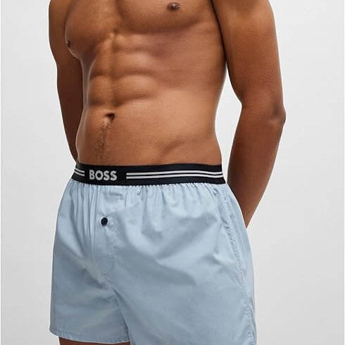 Boss 3 Pack Woven Boxers / Pyjama Shorts in Cotton Poplin - Blue