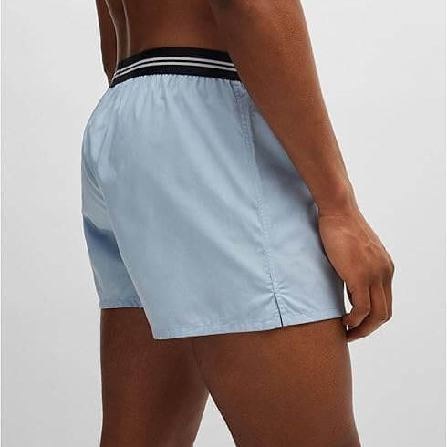 Boss 3 Pack Woven Boxers / Pyjama Shorts in Cotton Poplin - Blue