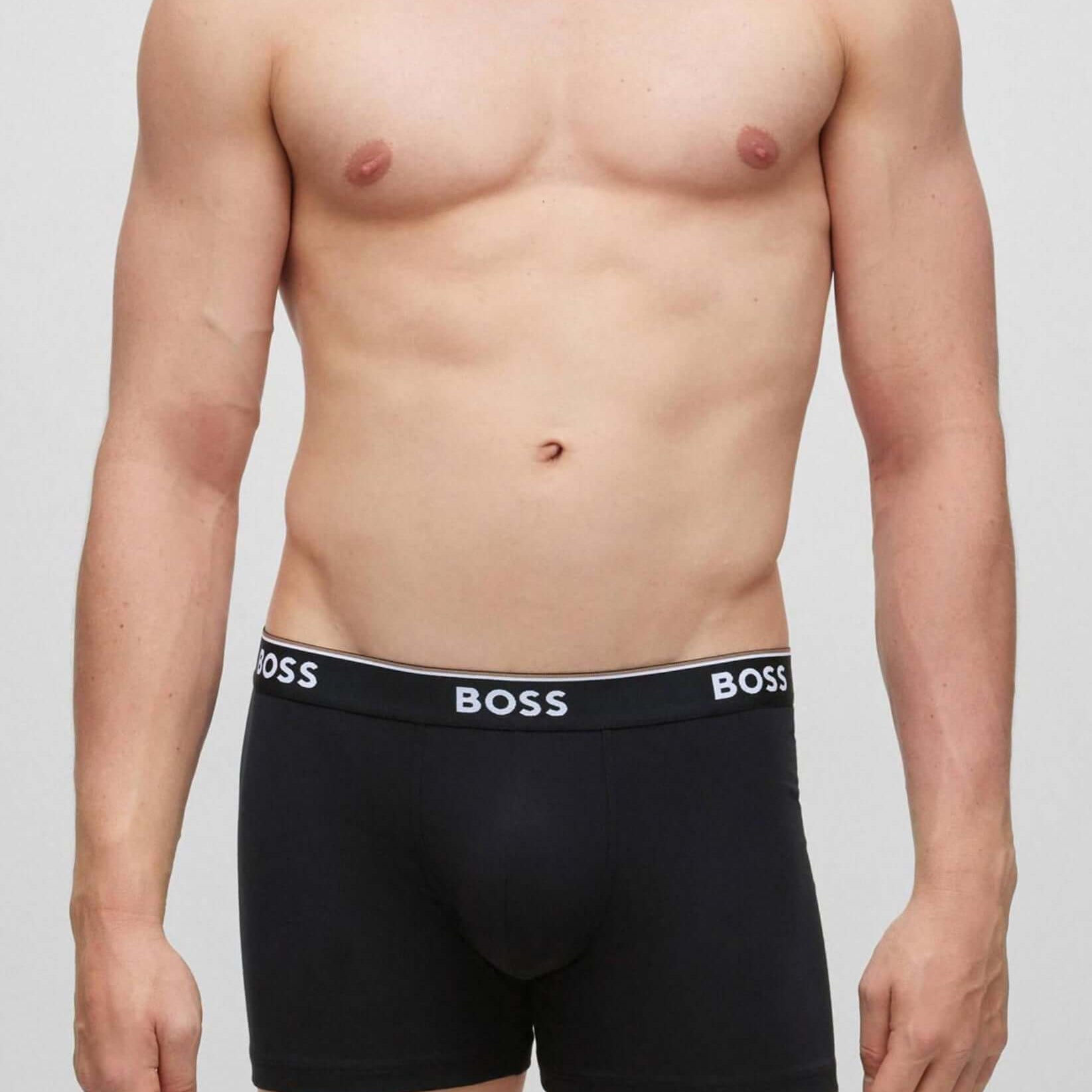BOSS – 3 Pack Stretch Cotton Boxer Briefs with Logo Waistbands – Red/Black/Blue