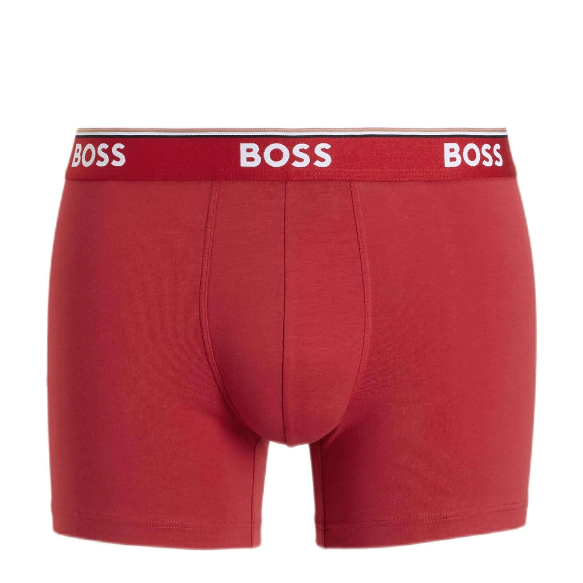 BOSS – 3 Pack Stretch Cotton Boxer Briefs with Logo Waistbands – Red/Black/Blue