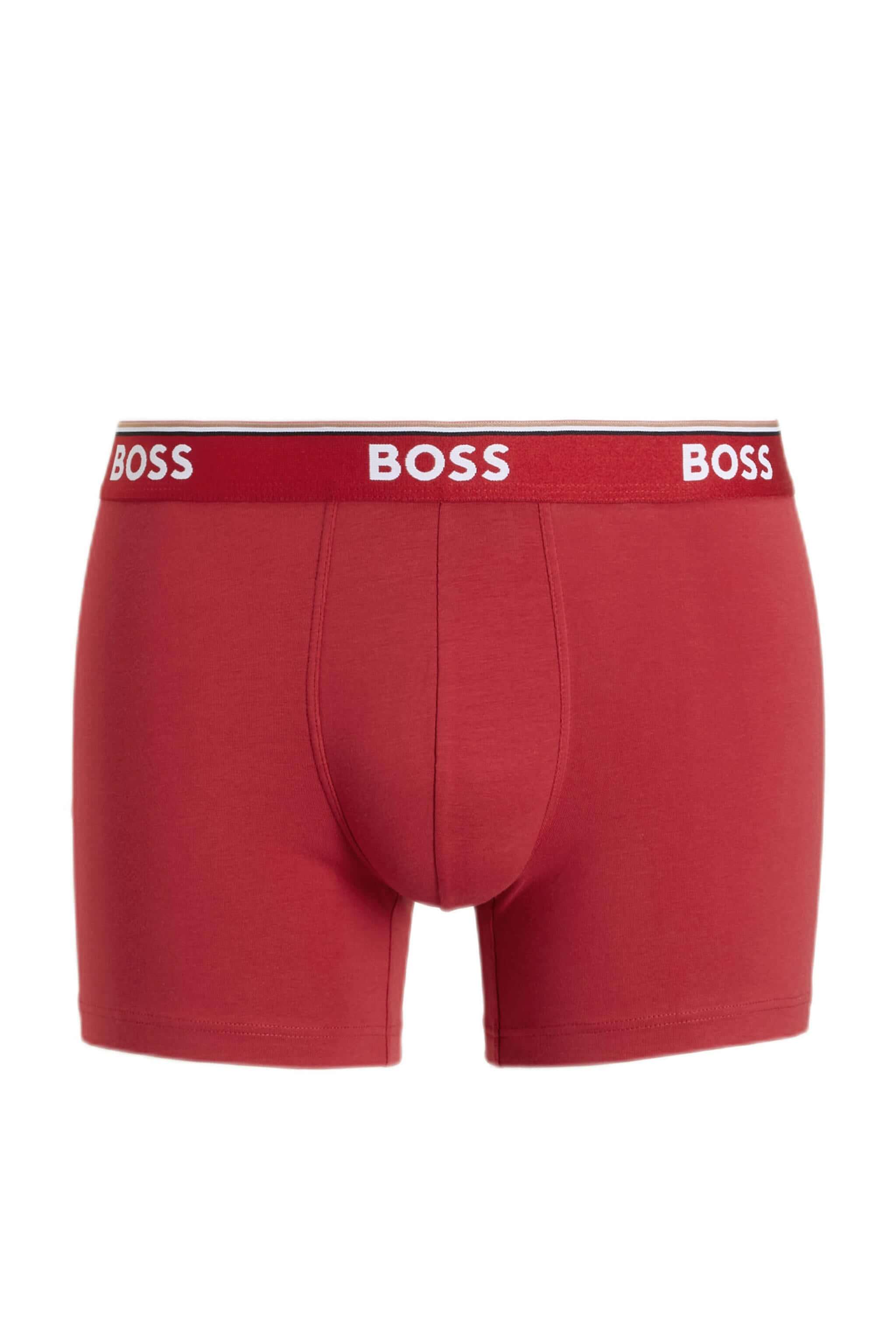 BOSS – 3 Pack Stretch Cotton Boxer Briefs with Logo Waistbands – Red/Black/Blue