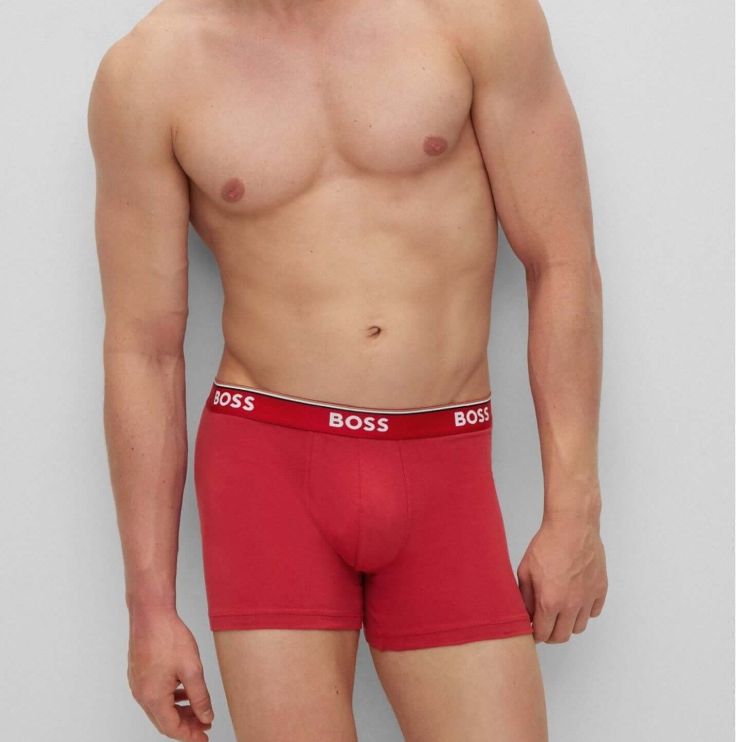 BOSS – 3 Pack Stretch Cotton Boxer Briefs with Logo Waistbands – Red/Black/Blue