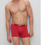 BOSS – 3 Pack Stretch Cotton Boxer Briefs with Logo Waistbands – Red/Black/Blue