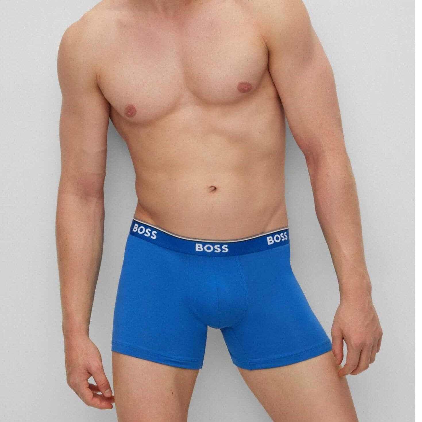 BOSS – 3 Pack Stretch Cotton Boxer Briefs with Logo Waistbands – Red/Black/Blue